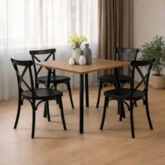 DKO DESIGN SAS - Comedor Cuadrado 74.5x80x80cm Amaretto + 4 Sillas Ibiza