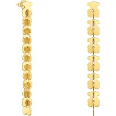 TOUS - Aretes largos de acero en color dorado con motivos oso Carrusel