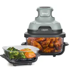 NINJA - Crispi Freidora de Aire 4 en 1 | 4 Funciones Predeterminadas | Freír con Aire, Hornear, Dorar, Recalentar | Incluye Recipientes en Vidrio 3,8 Lt y 1,4 Lt con Tapas y Adaptadores | 1500 W | FN101GY