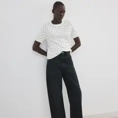 MANGO - Camiseta Mujer Manga Corta con Puntos de Algodón