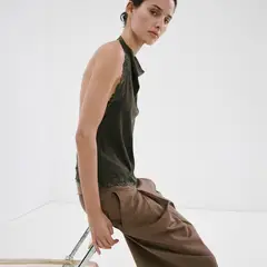 MANGO - Blusa Mujer con Encaje Sin mangas de Algodón