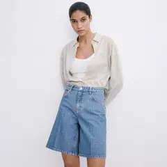 MANGO - Short Mujer Tiro alto Denim de Algodón
