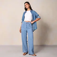BASEMENT - Pantalón Palazzo Mujer Tiro medio