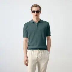 MANGO - Camiseta Polo para Hombre Tejido Manga Corta de Algodón