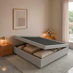 EKONOMODO COLOMBIA - Base Cama Baúl Sencilla 100x190 Madera Pino Tela Premium Gris Perla