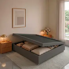 EKONOMODO COLOMBIA - Base Cama Baúl Semidoble 120x190 Madera Pino Tela Premium Gris Plomo