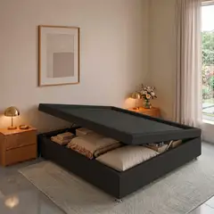 EKONOMODO COLOMBIA - Base Cama Baúl Semidoble 120x190 Madera Pino Tela Premium Negro