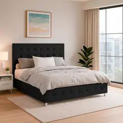 EKONOMODO COLOMBIA - Combo Base Cama y Espaldar Sencillo 100x190 Capital En Madera Pino Con Tela Premium Negro