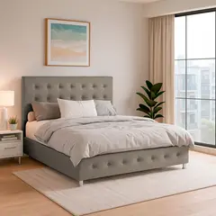 EKONOMODO COLOMBIA - Colchón 2 Pillow Con Base Cama y Espaldar King 200x200 Capital En Madera Pino Con Tela Premium Taupe
