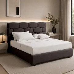 EKONOMODO COLOMBIA - Combo Base Cama y Espaldar Doble 140x190 Esmeralda En Madera Pino Con Tela Premium Café