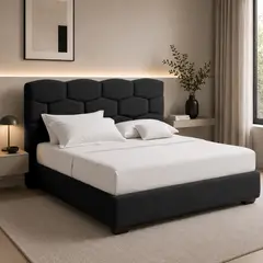 EKONOMODO COLOMBIA - Combo Base Cama y Espaldar Doble 140x190 Esmeralda En Madera Pino Con Tela Premium Negros