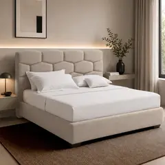 EKONOMODO COLOMBIA - Colchón 2 Pillow Con Base Cama y Espaldar King 200x200 Esmeralda En Madera Pino Con Tela Premium Beige