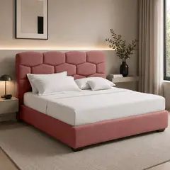EKONOMODO COLOMBIA - Colchón 2 Pillow Con Base Cama y Espaldar King 200x200 Esmeralda En Madera Pino Con Tela Premium Salmon