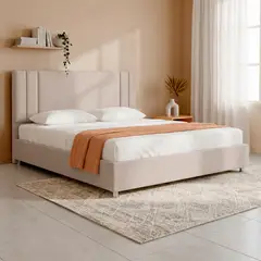 EKONOMODO COLOMBIA - Combo Base Cama y Espaldar Semidoble 120x190 Lupe En Madera Pino Con Tela Premium Beige
