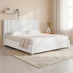 EKONOMODO COLOMBIA - Combo Base Cama y Espaldar Doble 140x190 Lupe En Madera Pino Con Tela Premium Blanco