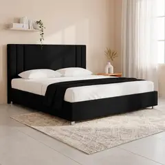 EKONOMODO COLOMBIA - Combo Base Cama y Espaldar Doble 140x190 Lupe En Madera Pino Con Tela Premium Negro