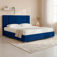 EKONOMODO COLOMBIA - Combo Base Cama y Espaldar Queen 160x190 Lupe En Madera Pino Con Tela Premium Azul