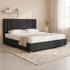 EKONOMODO COLOMBIA - Combo Base Cama y Espaldar Queen 160x190 Lupe En Madera Pino Con Tela Premium Gris Plomo
