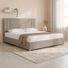 EKONOMODO COLOMBIA - Combo Base Cama y Espaldar King 200x200 Lupe En Madera Pino Con Tela Premium Taupe