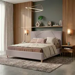 EKONOMODO COLOMBIA - Combo Base Cama y Espaldar Queen 160x190 Hampton En Madera Pino Con Tela Premium Beige
