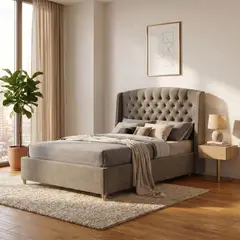 EKONOMODO COLOMBIA - Colchón 1 Pillow Con Base Cama y Espaldar Doble 140x190 Italia En Madera Pino Con Tela Premium Taupe