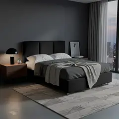 EKONOMODO COLOMBIA - Combo Base Cama y Espaldar Doble 140x190 Pretty En Madera Pino Con Tela Premium Negro