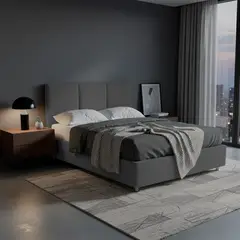 EKONOMODO COLOMBIA - Combo Base Cama y Espaldar Queen 160x190 Pretty En Madera Pino Con Tela Premium Gris Plomo