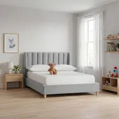 EKONOMODO COLOMBIA - Combo Infantil Base Cama y Espaldar Semidoble 120x190 Bony En Madera Pino Con Tela Premium Gris