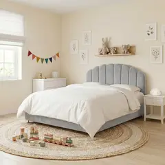 EKONOMODO COLOMBIA - Combo Infantil Base Cama y Espaldar Sencillo 100x190 Coral En Madera Pino Con Tela Premium Gris