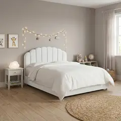 EKONOMODO COLOMBIA - Combo Infantil Base Cama y Espaldar Semidoble 120x190 Coral En Madera Pino Con Tela Premium Blanco