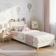 EKONOMODO COLOMBIA - Combo Infantil Base Cama y Espaldar Semidoble 120x190 Fenix En Madera Pino Con Tela Premium Blanco