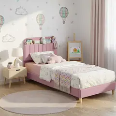 EKONOMODO COLOMBIA - Combo Infantil Base Cama y Espaldar Semidoble 120x190 Fenix En Madera Pino Con Tela Premium Rosado