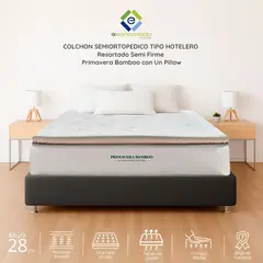 EKONOMODO COLOMBIA - Colchón 1 Pillow Semiortopédico Doble 140x190 Primavera Bamboo Firmeza Media