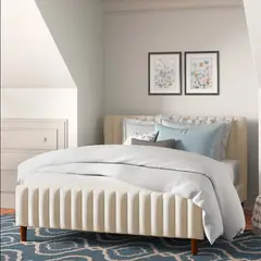 EKONOMODO COLOMBIA - Cama Queen 160x190 Vitale En Madera Pino Con Tela Premium Beige