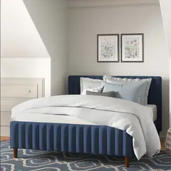 EKONOMODO COLOMBIA - Colchón 2 Pillow Con Cama + Sabanas King 200x200 Vitale En Madera Pino Con Tela Premium Azul