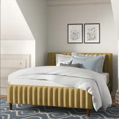 EKONOMODO COLOMBIA - Colchón 2 Pillow Con Cama + Sabanas King 200x200 Vitale En Madera Pino Con Tela Premium Mostaza