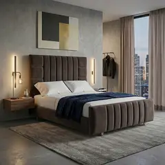 EKONOMODO COLOMBIA - Cama King 200x200 Fiora En Madera Pino Con Tela Premium Café