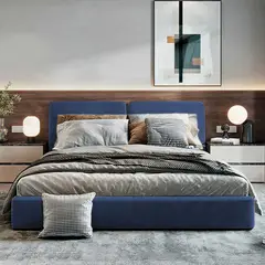 EKONOMODO COLOMBIA - Cama Doble 140x190 Gabor En Madera Pino Con Tela Premium Azul