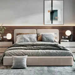EKONOMODO COLOMBIA - Cama Queen 160x190 Gabor En Madera Pino Con Tela Premium Beige