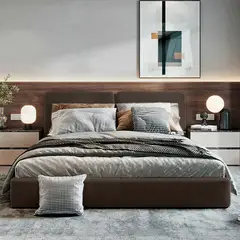 EKONOMODO COLOMBIA - Cama Queen 160x190 Gabor En Madera Pino Con Tela Premium Café