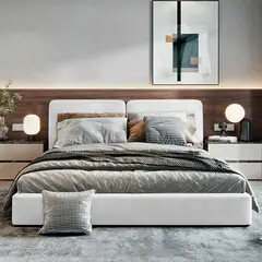 EKONOMODO COLOMBIA - Cama King 200x200 Gabor En Madera Pino Con Tela Premium Blanco
