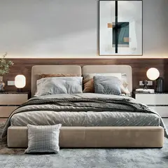 EKONOMODO COLOMBIA - Colchón 2 Pillow Con Cama + Sabanas King 200x200 Gabor En Madera Pino Con Tela Premium Taupe