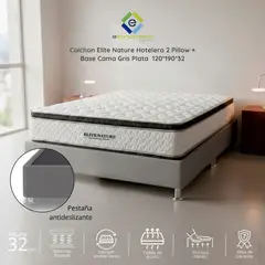 EKONOMODO COLOMBIA - Colchón 2 Pillow Semidoble 120x190 Elite Bamboo Firmeza Media + Base Cama Tapizada Tela Premium Gris