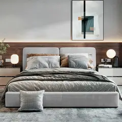EKONOMODO COLOMBIA - Cama King 200x200 Gabor En Madera Pino Con Tela Premium Gris Perla