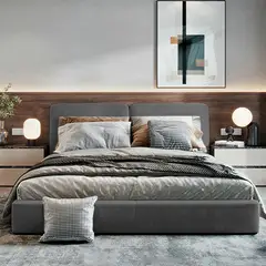 EKONOMODO COLOMBIA - Cama King 200x200 Gabor En Madera Pino Con Tela Premium Gris Plomo