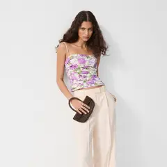 MANGO - Top Mujer con Estampado Sin mangas de Algodón