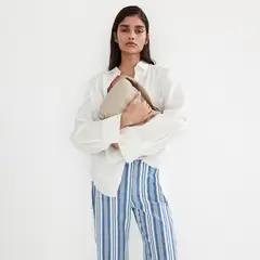 MANGO - Jean Mujer Tiro medio con Rayas de Algodón