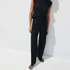 MANGO - Pantalón Mujer Tiro alto de Algodón