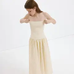 MANGO - Vestido Mujer Largo con Bordado de Algodón