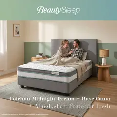 BEAUTYSLEEP - Colchón Sencillo Midnight Dream + Base Cama +Almohada + Protector